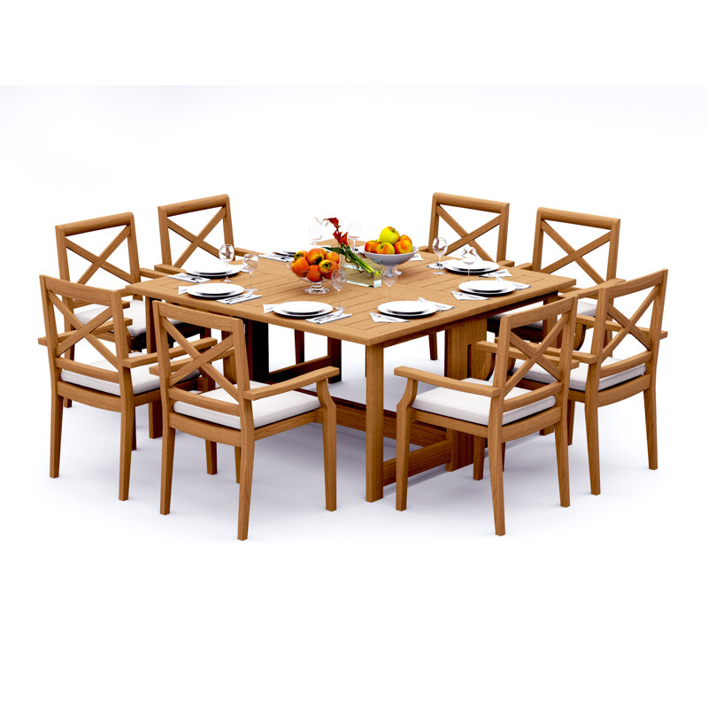 9 Pcs Grade-A Teak Wood Dining Set: 60" Square Rectangle Butterfly Table And 8 Granada Stacking Arm Chairs #11GR1408, 8