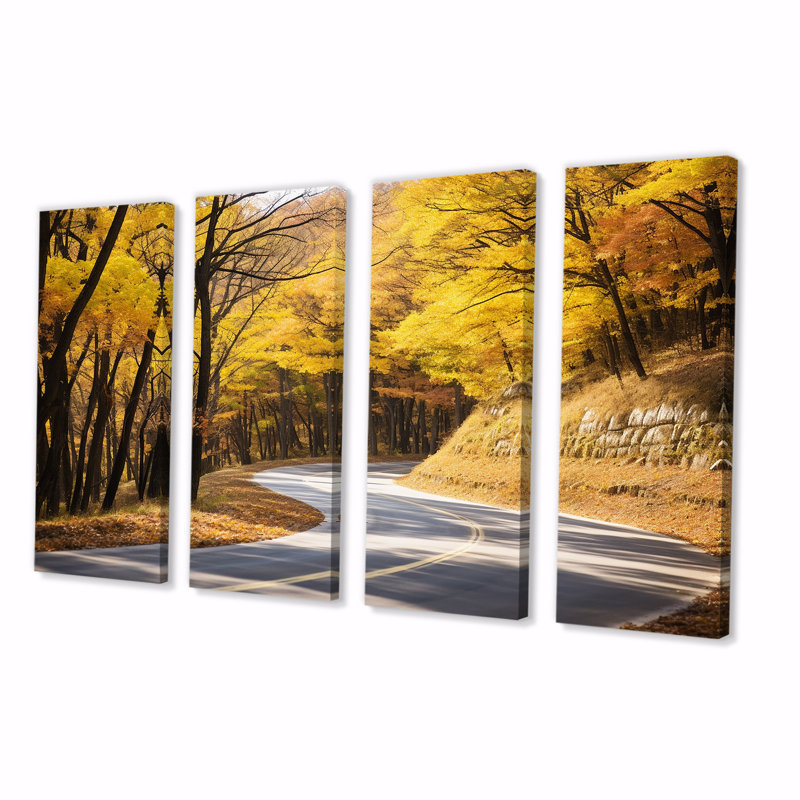 Golden Road Of Autumn III - Road, ensemble de 4 décorations murales, H 28 po x l 48 po