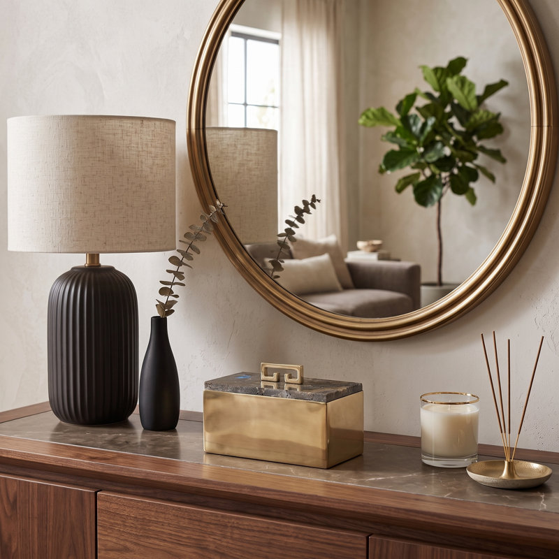 Boîte décorative contemporaine en pierre avec couvercle de bureau - Élégante boîte de rangement pour souvenirs, idéale pour une console d'entrée - 30 cm, noir et or
