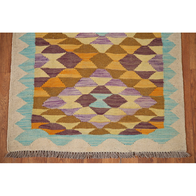 Tapis de couloir oriental réversible en laine Kilim 3 x 10