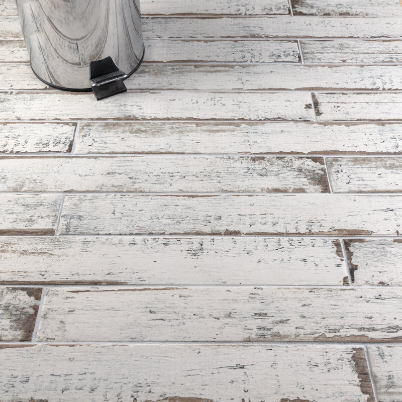 Retro 3" x 24" Porcelain Wood Look Wall & Floor Tile, White