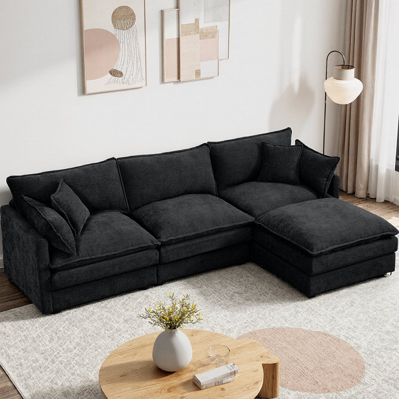 CloudHaven 102" L-Shaped Modular Sectional Sofa with Movable Ottoman, 3-Seater Cloud Couch with Chenille Fabric & High-Resiliency Foam, DIY Combination, Easy Assembly Required