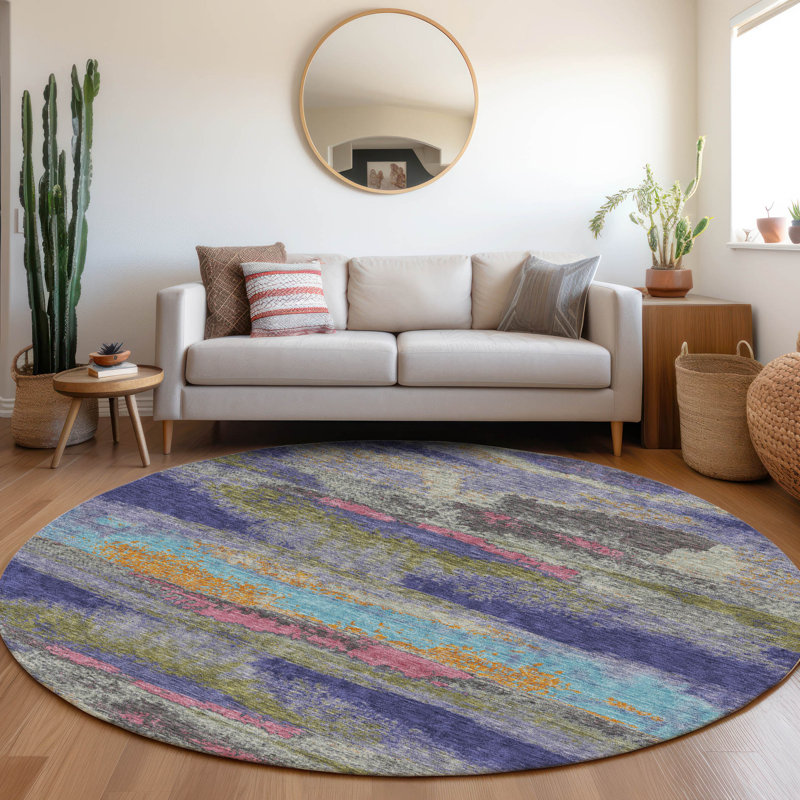 Premium Machine Washable Prisco Lavender Rug, Round 8'