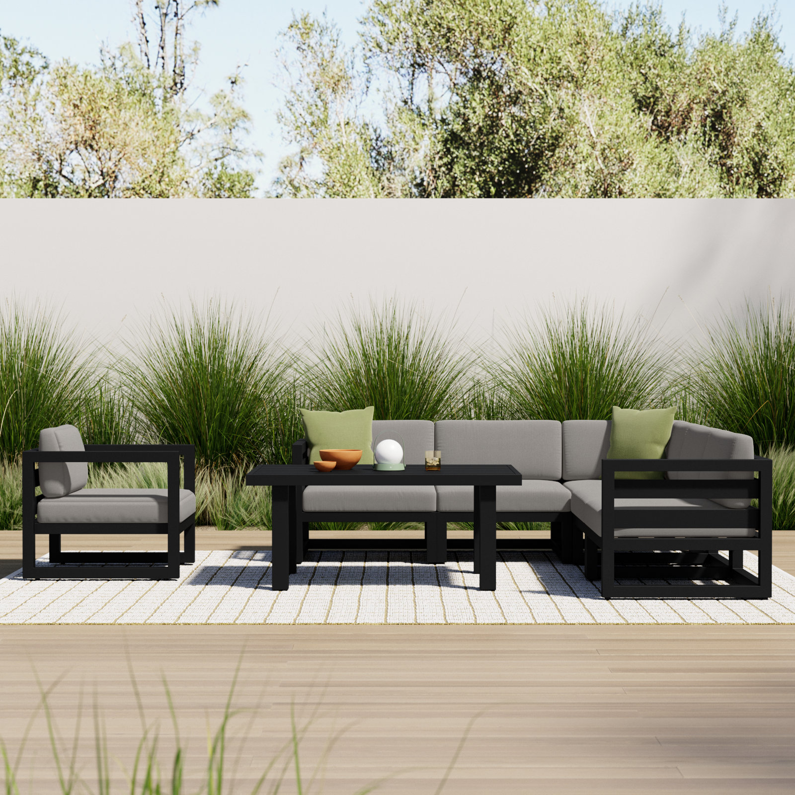 Smith 6-Person Sunbrella® Patio Seating Group, Canvas Charcoal, Black