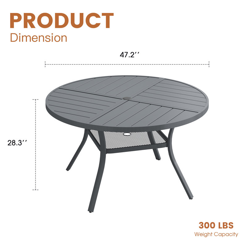 Patio Round Dining Table, Gray Top/Gray Base