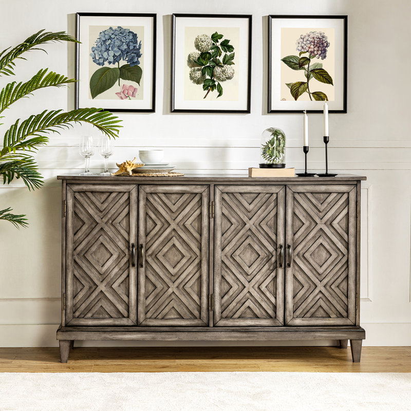 Phelan Traditional 60'' W Distressed Sideboard with Adjustable Shelves, Gray