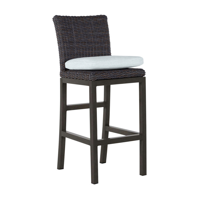 Rustic 30.5" Patio Bar Stool with Cushion, Dove Sunbrella® Linen, Slate Gray, No Welt