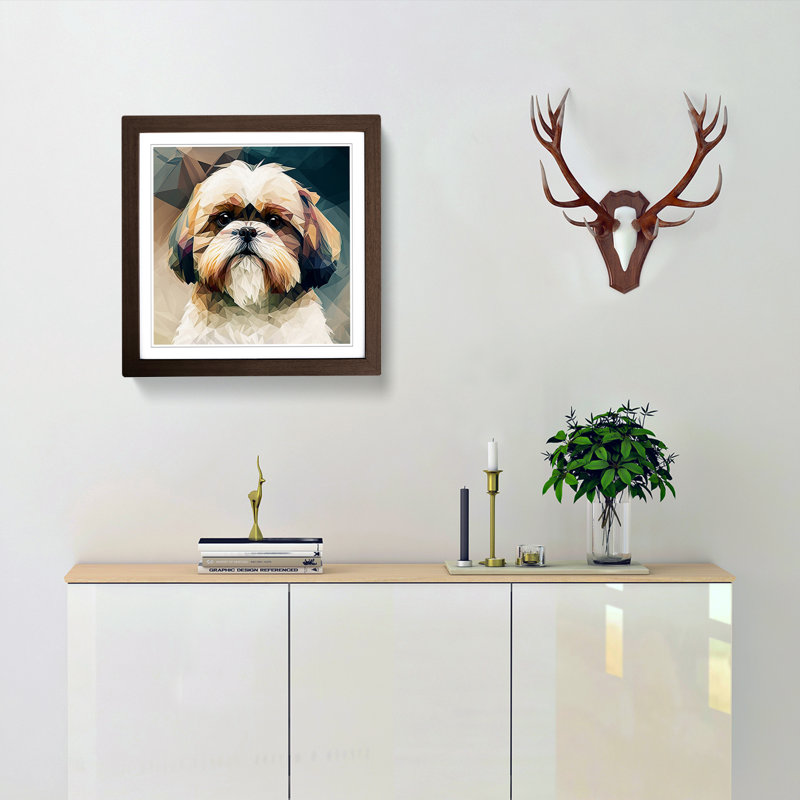 Shih Tzu Polygon No.1 - Single Picture Frame Print on Wood, Walnut