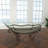 Tempered Glass Scalloped Edge Kitchen Serving Bowl with Bronze Metal Scroll Stand