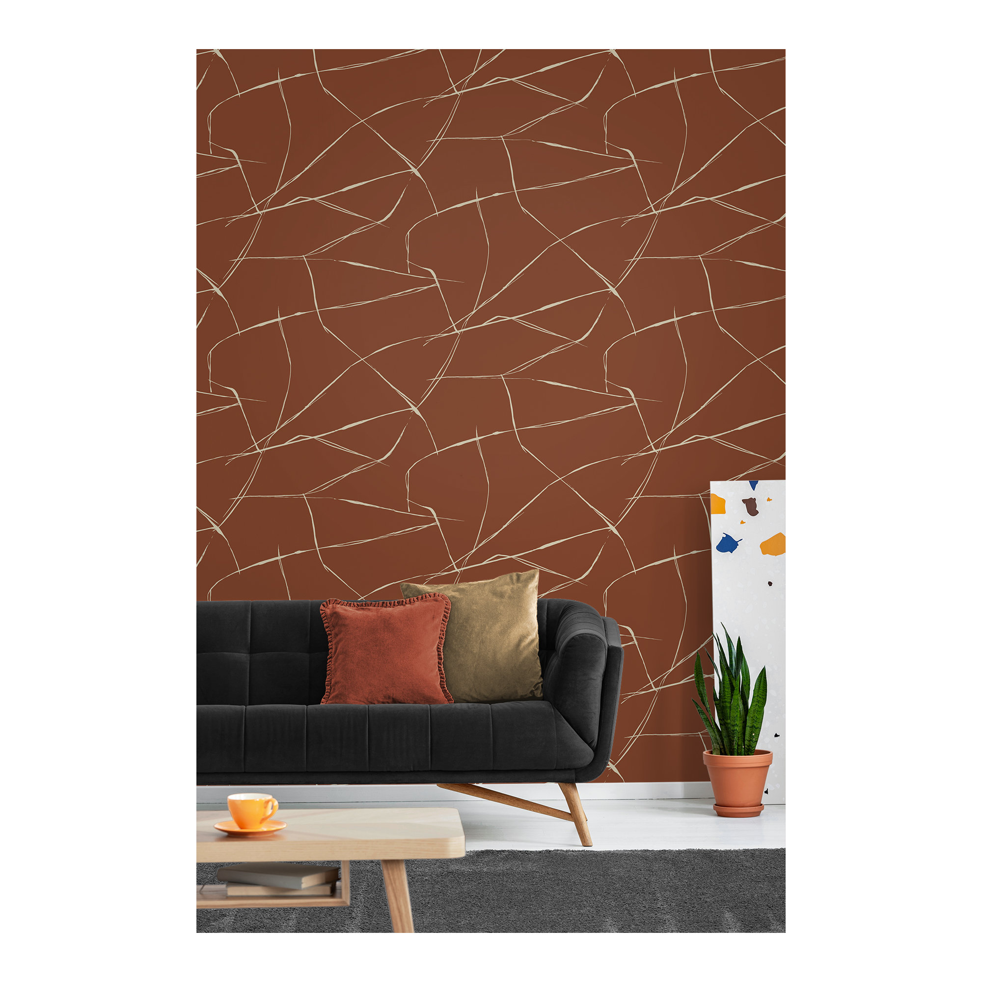 Niseko Modern Abstract Wallpaper, Dark Terracotta