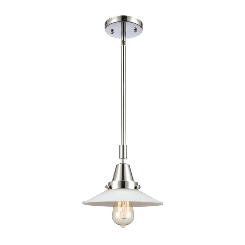 Luminaire suspendu conique à 1 lumière Cahaba, Halophane blanc mat, DEL, Chrome poli