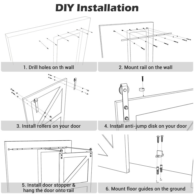 6.6 ft Black Aluminum Sliding Barn Door Hardware Kit