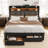 Platform Bed with Storage Drawers & Upholstered Headboard & Led Lights & Charging Station-886229557-886229518