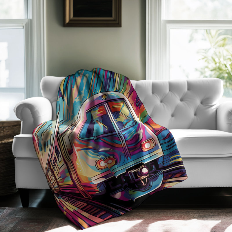 Vivid Train Voyage - 1 Pièce Sherpa Premium - Reproduction d'art luxueuse, Grand lit