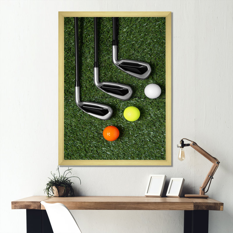 Golf Set Swing Excellence I - Golf Wall Art, 16" H x 32" W x 1" D, Gold Picture Framed