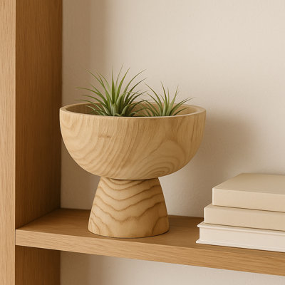 Decorative Wooded Pedestal Bowl for Modern Home Decor - Round Accent Bowl for Living Room Decor or Dining Room Table - 8"