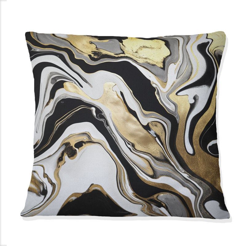 Coussin Smooth Grooves noir et or liquide - peinture abstraite imprimée