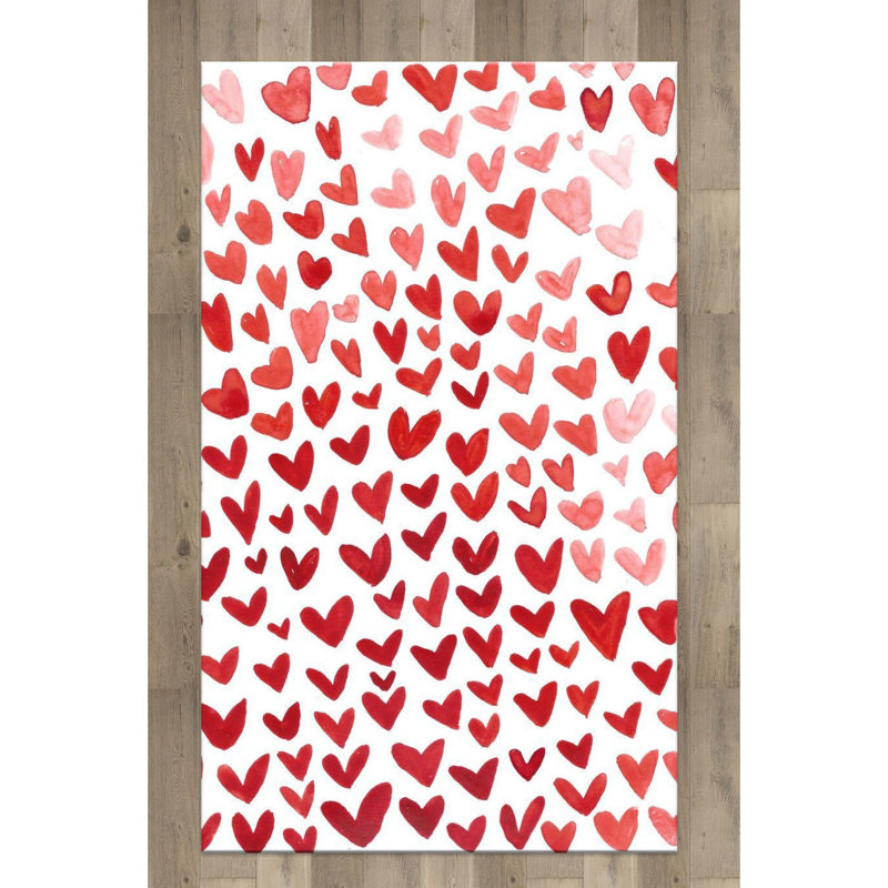 Tapis rouge / blanc en polyester tissé à la machine Eddye, Rectangle 3 pi 3 po x 4 pi 11 po