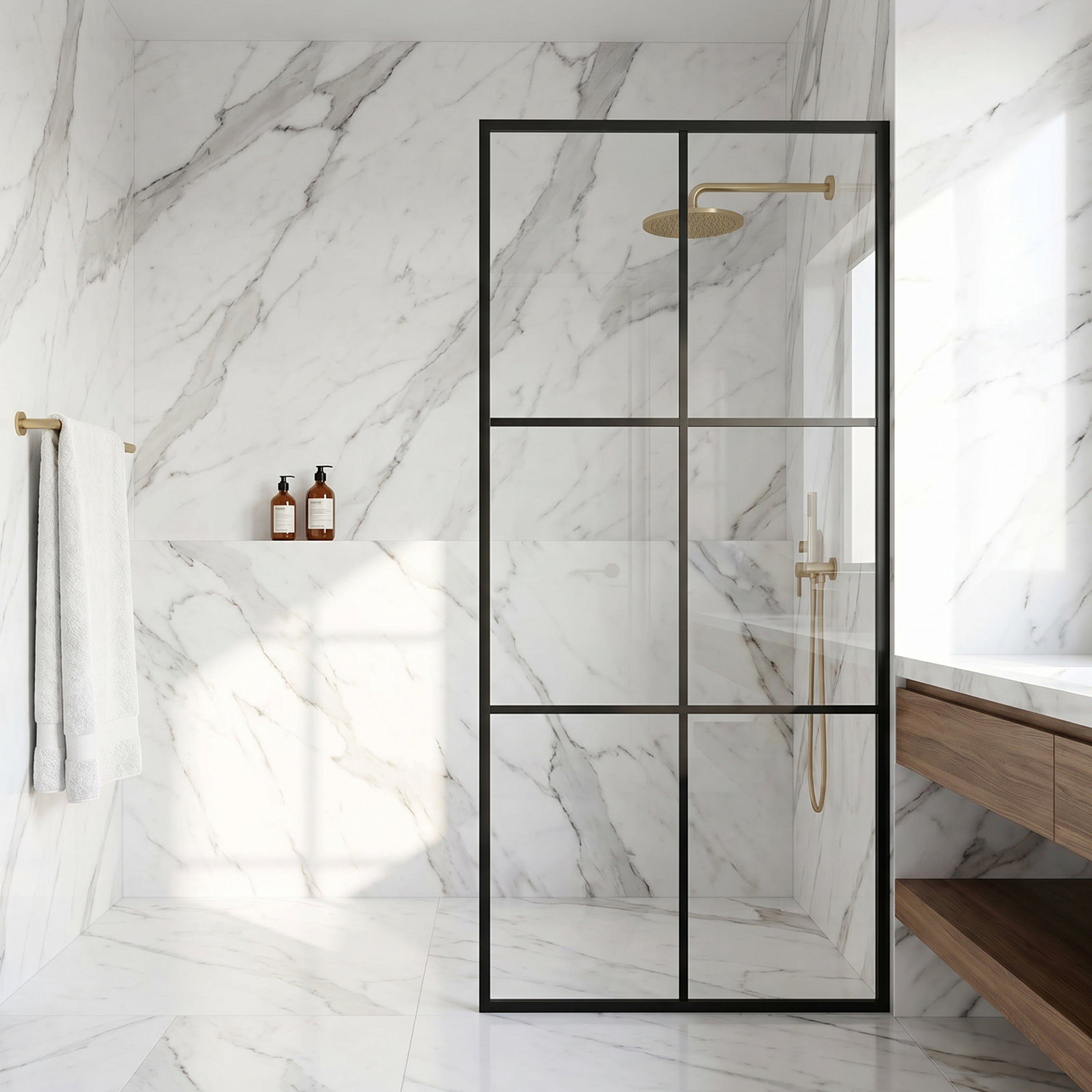 Ventana Framed Fixed Shower Screen, Matte Black Clear