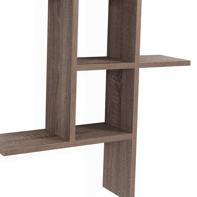Suffield 4-Shelve Manufactured Wood Asymmetrical Tiered Shelf, Weathered Oak