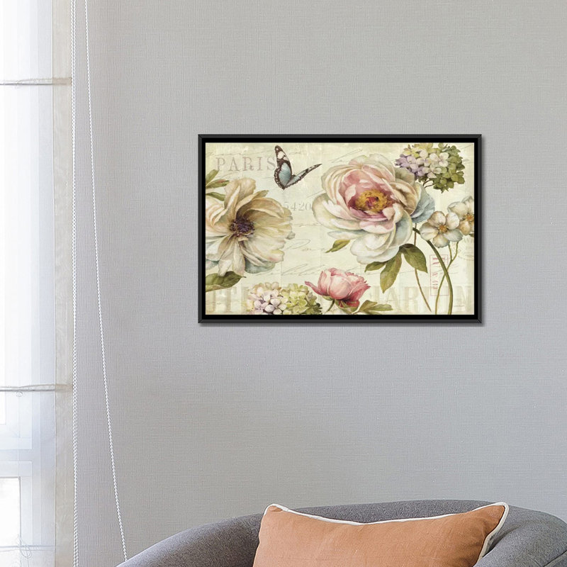 «Marche de Fleurs IV», impression sur toile tendue, H 18 po x l 26 po x P 1,5 po, Toile avec cadre noir, Pas de tapis