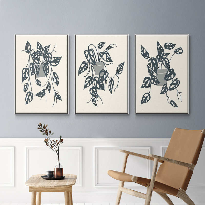 Growing Leaves IV, ensemble de 3 toiles encadrées, Blanc, H 40 po x l 78 po