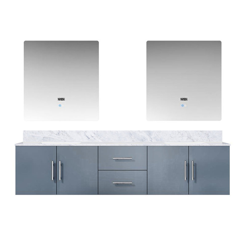 Meuble-lavabo gris foncé 80 po X P 22 po avec plateau en marbre et 30 miroirs à DEL - fermeture en douceur, égratignure et teinture, nombreuses options de rangement, conceptions doubles de 80 po, 22 po et 30 po,