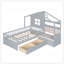 Structure de lit en forme de L avec tiroirs House, design ludique et amplement de rangement pour les chambres d'enfants-978515855