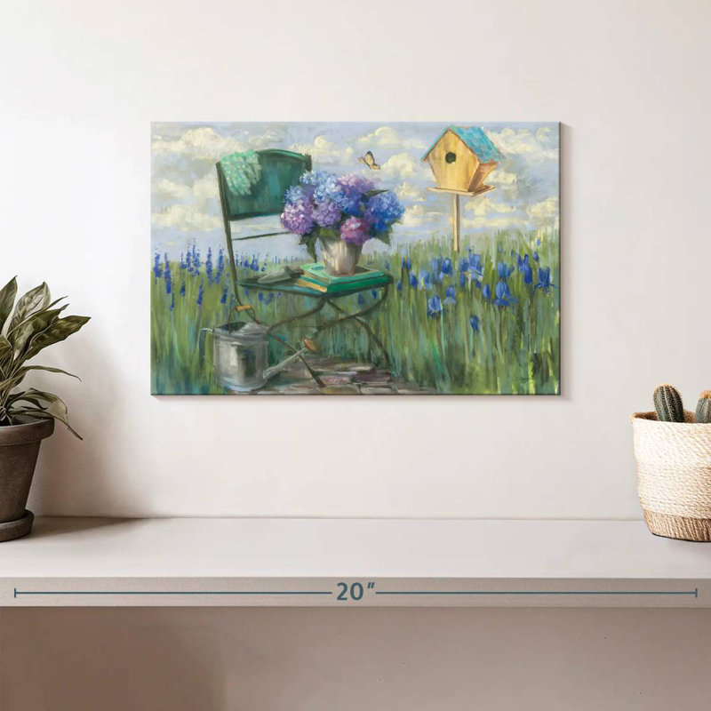 Chaise Senne verte avec hortensia, H 8 po x l 12 po