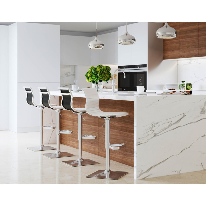 Tabouret de bar pivotant très haut à hauteur réglable de 34 po Stoke Gifford, Similicuir blanc