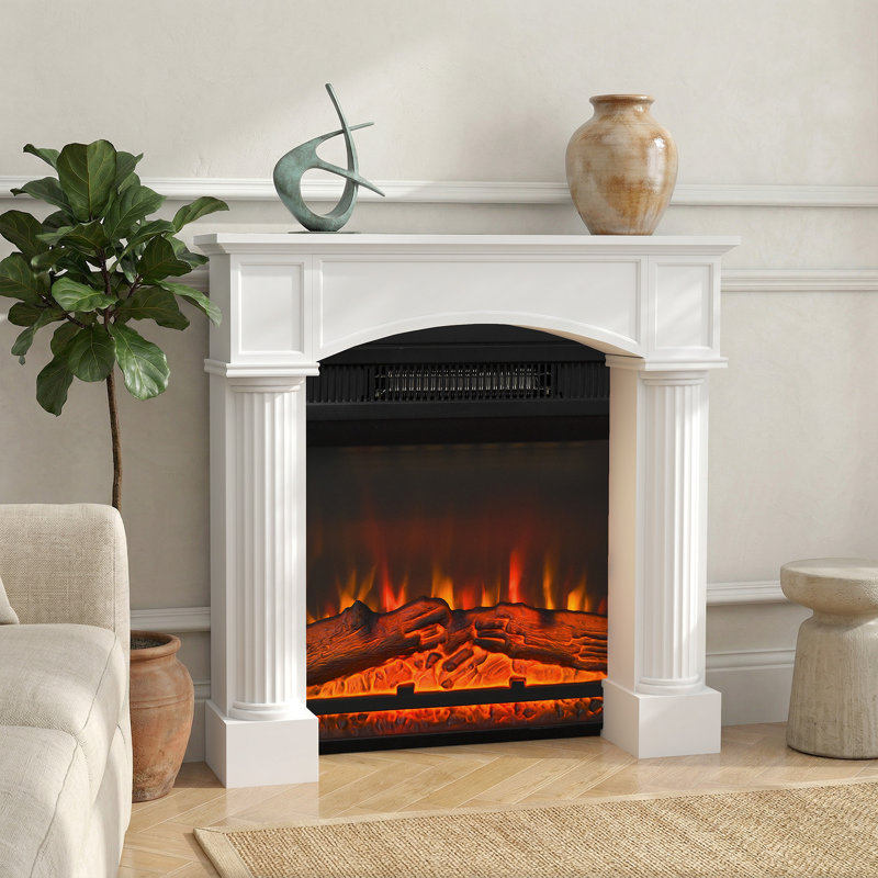 HOMCOM Fireplace Mantel, Solid Wood, Mantel, White
