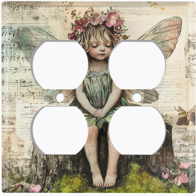 Couvercle de plaque d'interrupteur en métal; Rectangle 2 bandes US standard - Fairy Girl