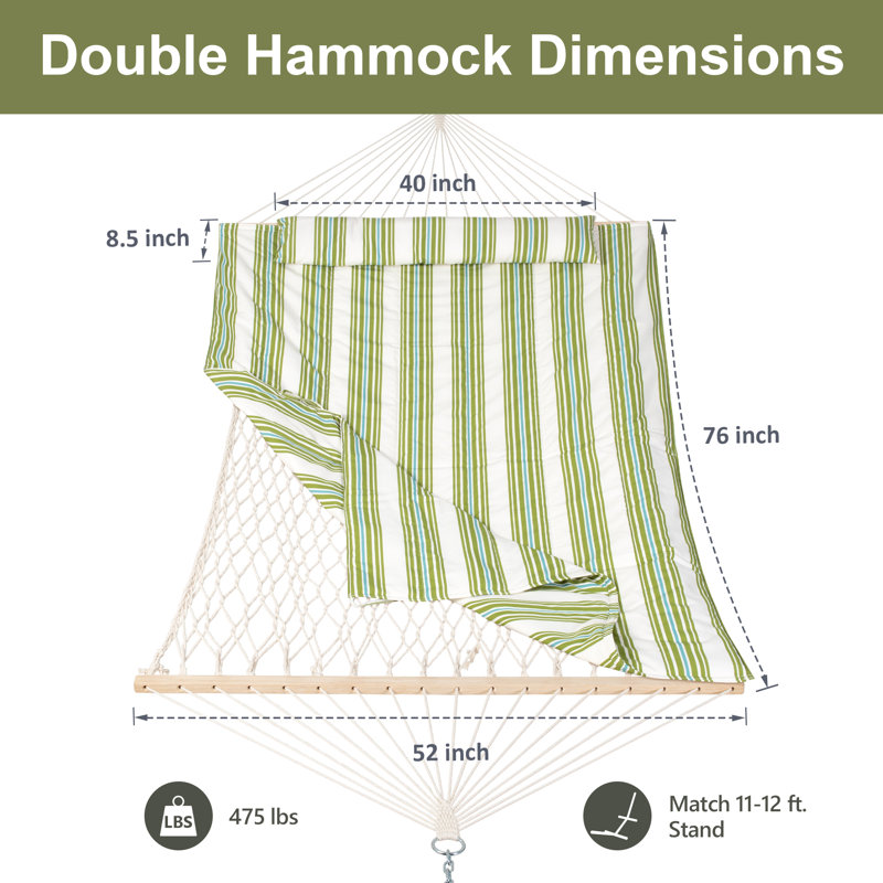 Hamac double avec support Volkrad, Vert / rayures beiges
