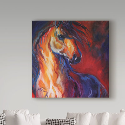 Duniya «Stallion Red Dawn», reproduction de peinture acrylique sur toile tendue