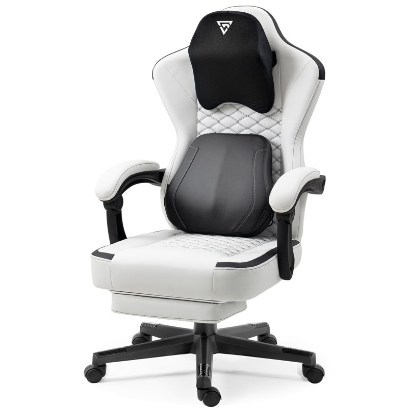 Fauteuil de jeu avec support lombaire chauffant Vigosit, Blanc, Noir