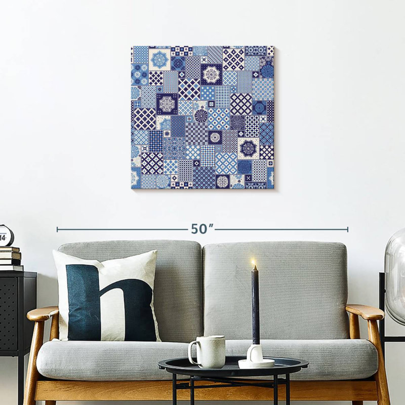 Patchwork géométrique bleu Avery, H 24 po x l 24 po