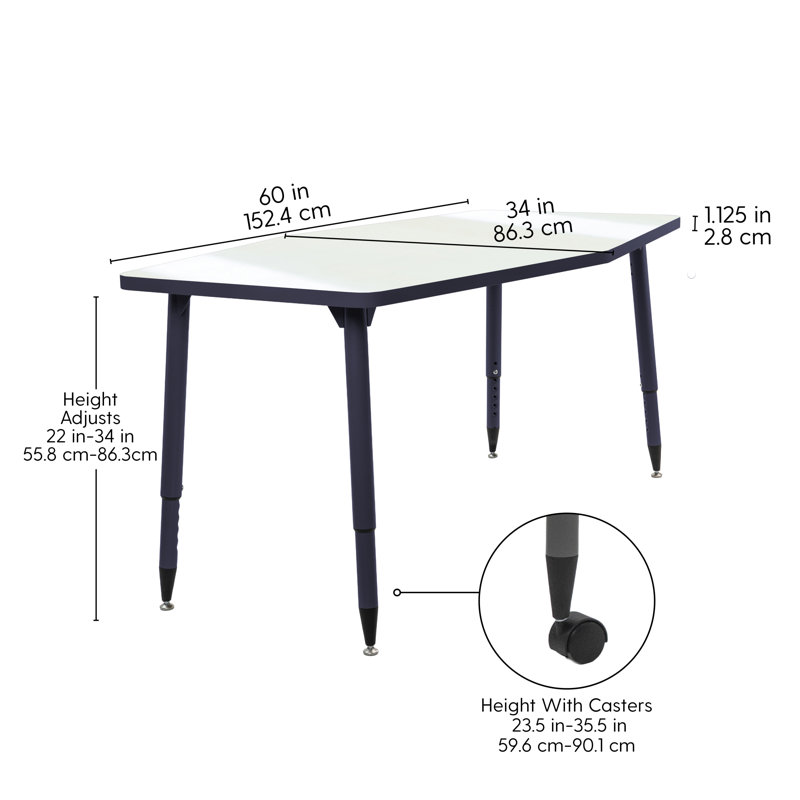 Table d'activité hexagonale 34 po x 60 po avec pattes effilées réglables Adapte, Marine