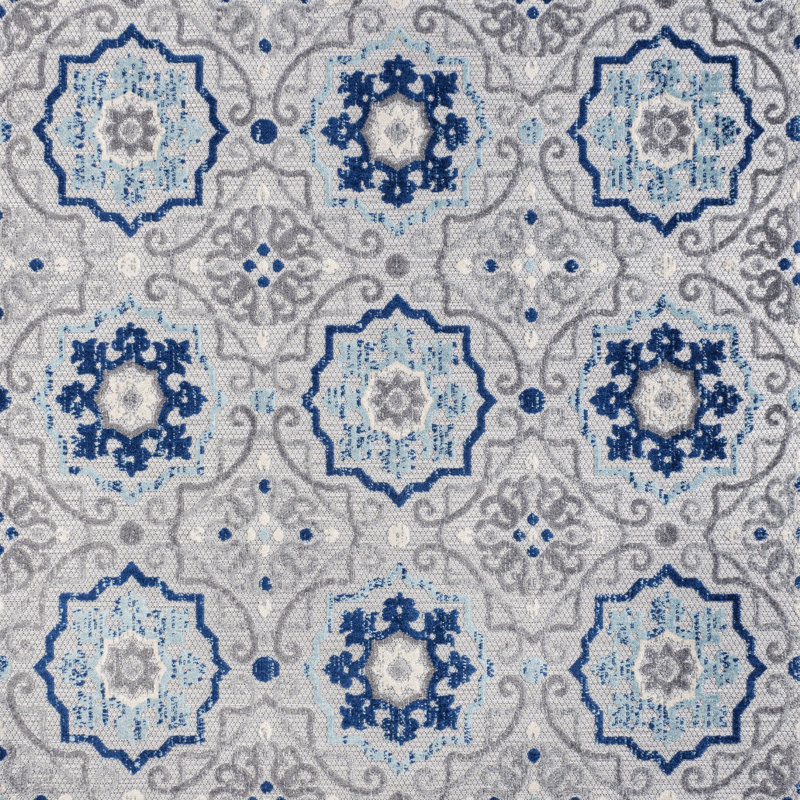 Leto Medallion Blue/Gray Indoor/Outdoor Rug, Square 5'3"