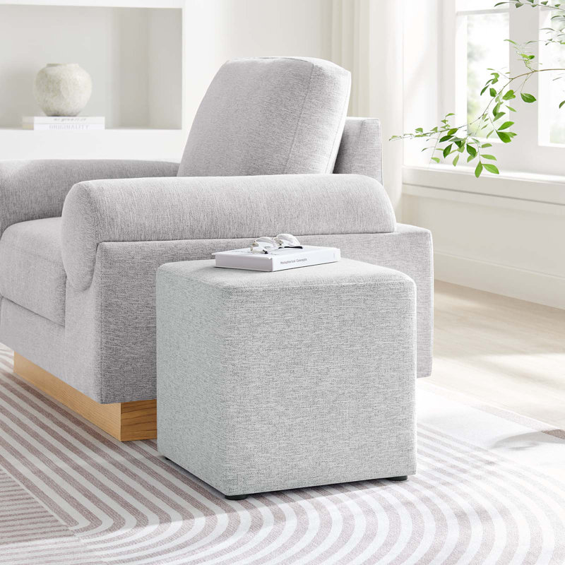 Modway Callum Upholstered Ottoman, Heathered Weave Light Gray Polyester Blend