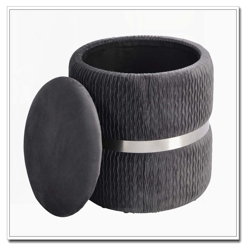 Repose-pieds rond moderne en velours avec rangement