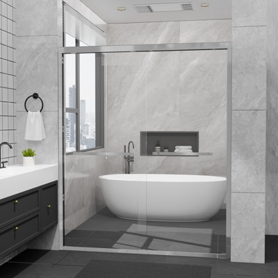44-48" W x 72" H Framed Double Sliding Shower Door, Chrome, 1/4" Tempered Glass with Nano Easy-Clean Coating