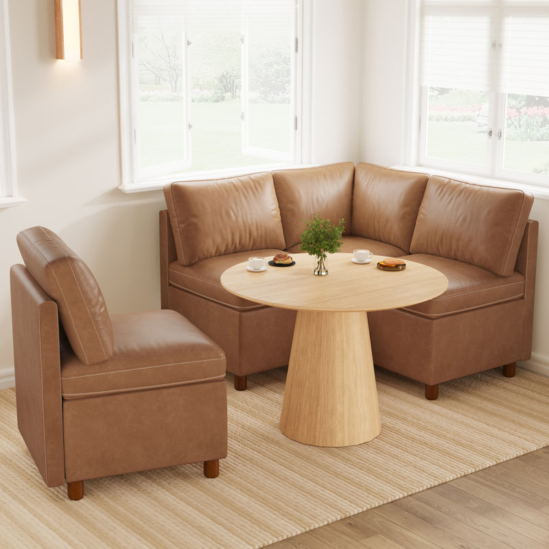 Banquette de coin modulaire avec rangement, banc rembourré pour 4 personnes, similicuir résistant aux égratignures, Brun