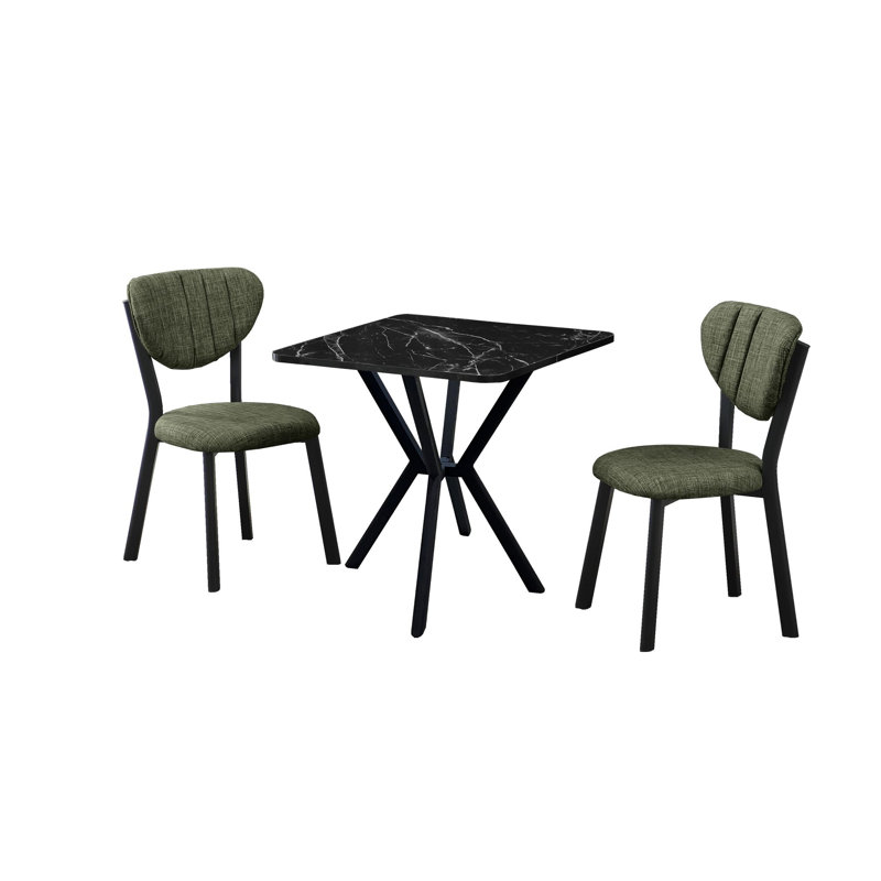 Ensemble de table et chaises de salle à manger extensible Modern (3 pièces), vert et noir | 100% panneau de particules revêtu de mélamine, table: 27,6 po x 29,1 po x 27,6 po, chaises: 18,5 po x 33,5 po x 17,7 po | Structure en métal durable, tissu de lin élégant, parfait pour les espaces de salle à manger élégants
