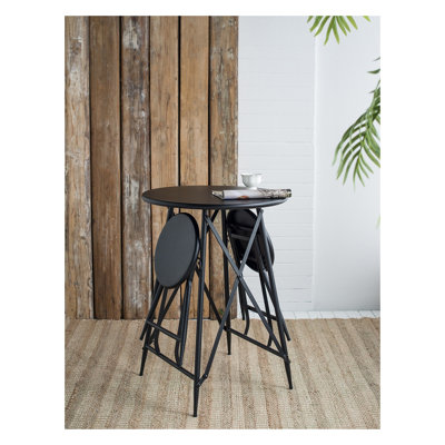 Industrial Black Iron Side Table with Two Stowable Seats