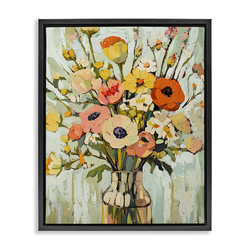 Cadre flottant Painterly Bouquet Arrangement, design par Franklyn Gregory, Cadre flottant noir de jais, H 21 po x l 17 po