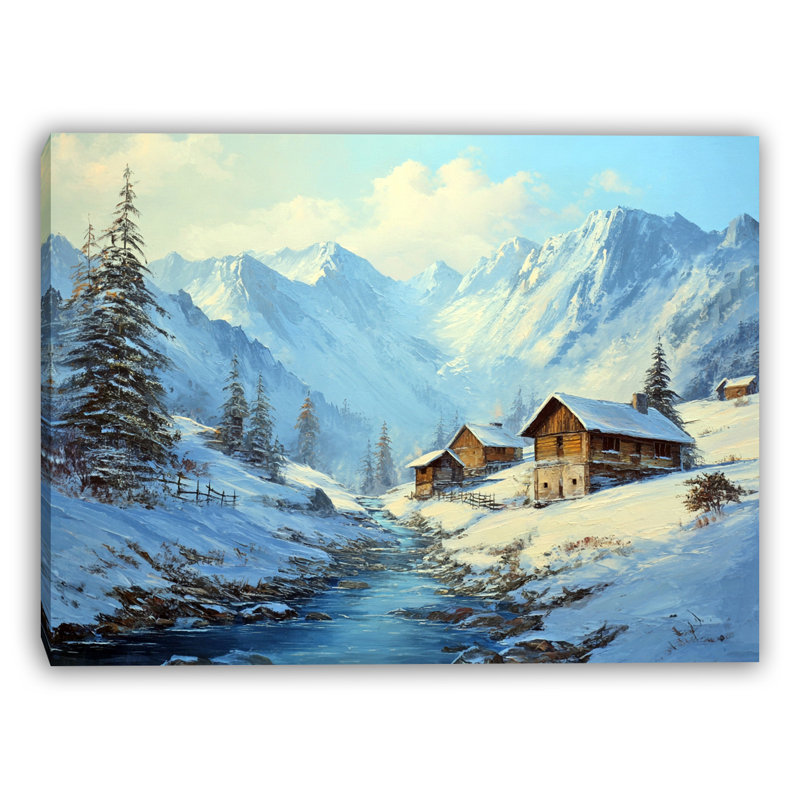 «Sunny Peaks Winter Hamlet», art mural sur toile tendue, H 24 po x l 36 po