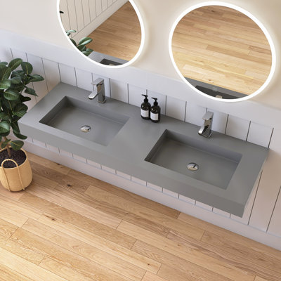 MEDUNJESS 59'' Wall Mounted Bathroom Sink Solid Surface Double sink