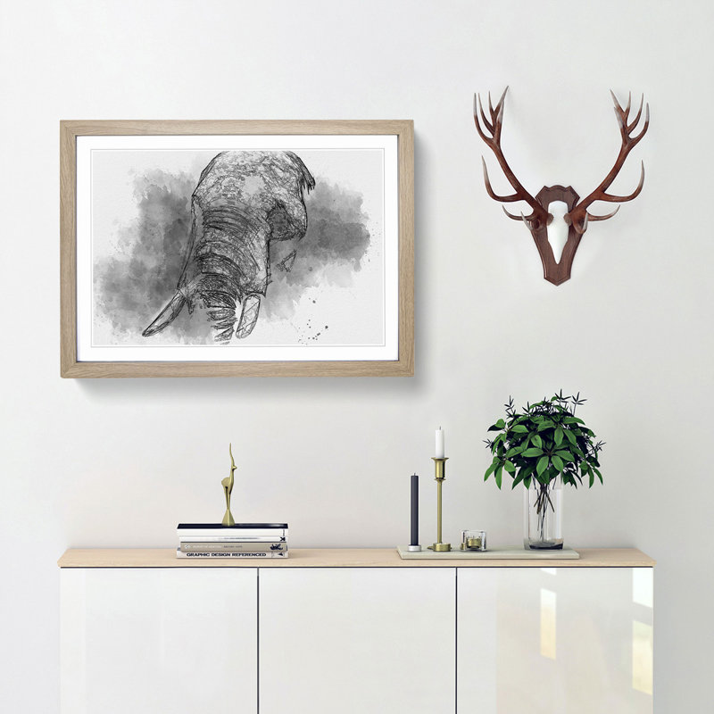 African Elephant in Abstract - Picture Frame Graphic Art Print, Oak Framed, 62cm H x 87cm W x 2cm D