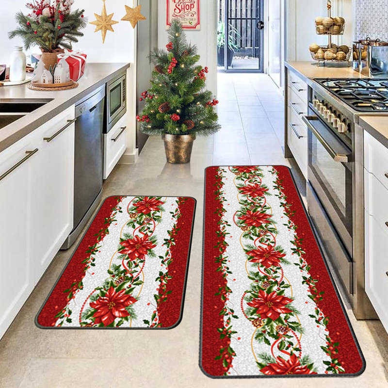  Ensemble de tapis d'entrée de Noël en velours de cristal, B