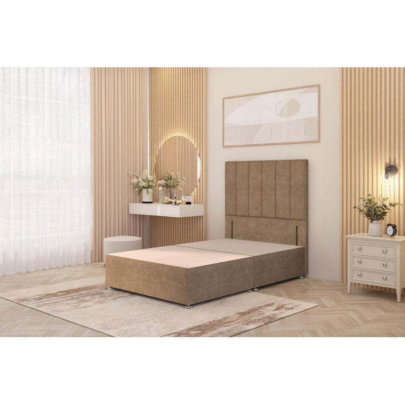 Asterin Divan Bed Base with 54" Floor Standing Headboard Plush Velvet, Beige, Kingsize (5'), No Drawers
